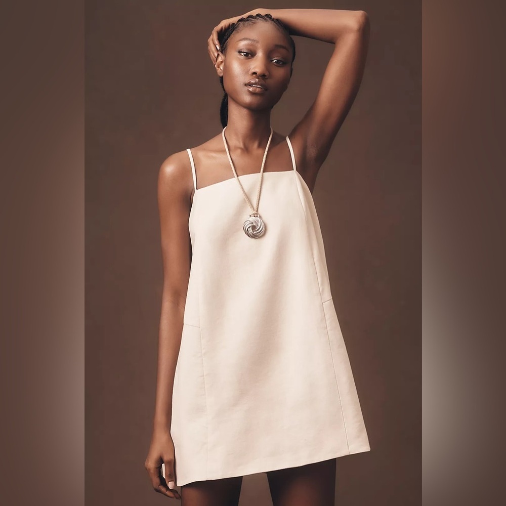 NWT Size XL - Mare Mare Square-Neck Linen A-Line Mini Dress Color: Beige